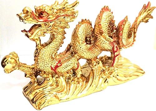 NEW LARGE GOLD Chinese Feng Shui Dragon Figurine Statue for Luck &amp; Success