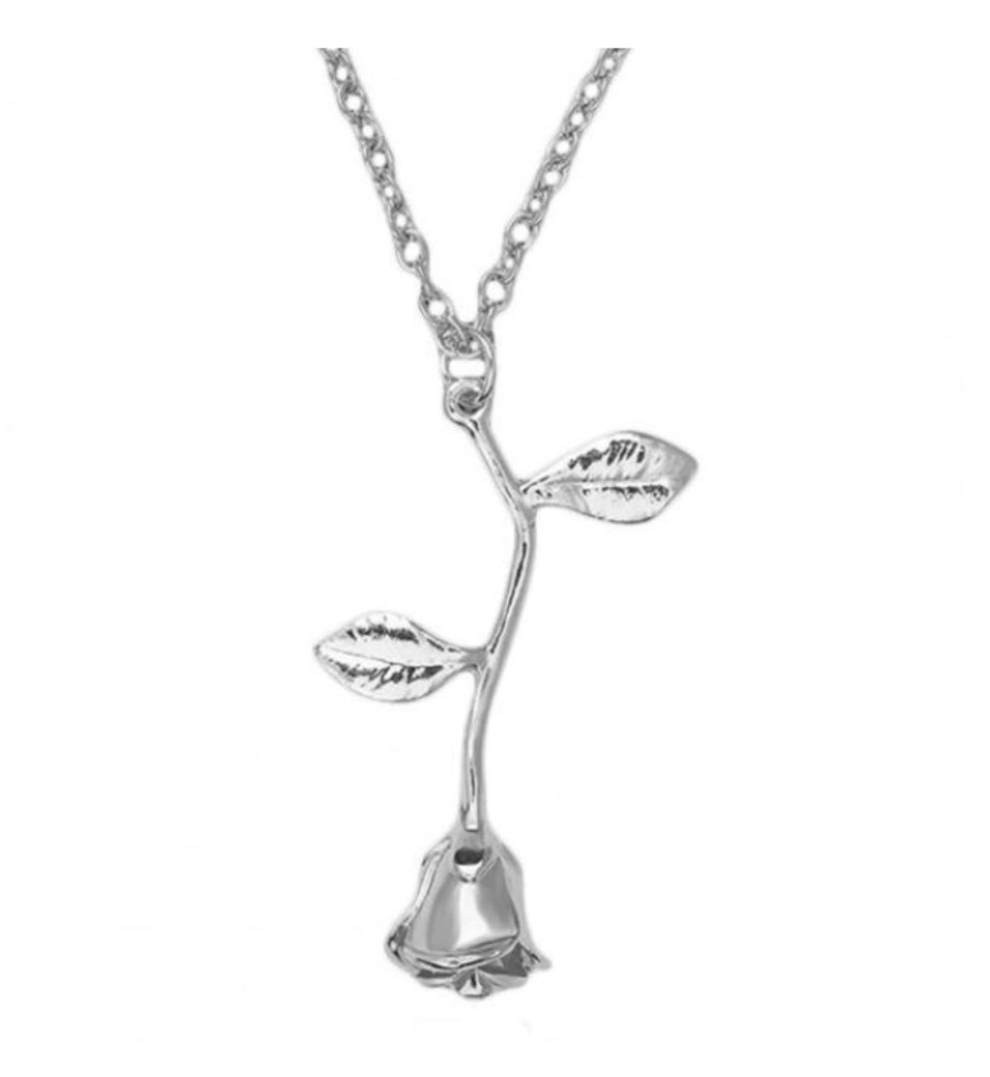 CrownOfRibbons Rose Necklace for Women on a Silver Tone Stem in a Gift Bag