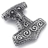 KONOV Mens Vintage Thors Hammer Stainless Steel Pendant Necklace, Black Silver, 24 inch Chain