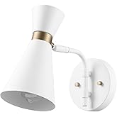 Globe Electric 65000030 1-Light Wall Sconce, White, Matte Brass Accent, Wall Lights for Living Room, Bedroom, Den, Mounted Be