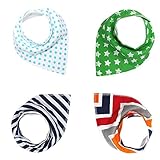 Baby Bandana Drool Bibs For Boys/Girls, Pure/Absorbent/Organic Cotton Burp Cloths, Double Cloth, Set of 4, 4 Kinds of Patterns