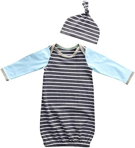2PCs/Set Newborn Toddle Baby Striped Onesie+Hat Pajamas Outfits Romper 0-6 Months Grey