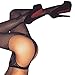 FANCAME Women's Sexy Thigh High Fishnet Stockings Crotchless Pantyhose with Sparkle Rhinestone (Regular, Black)