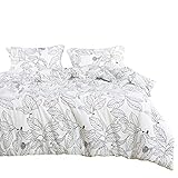 Wake In Cloud - Tree Duvet Cover Set, 100% Cotton Bedding, Black Branches Leaves Pattern Printed on White, with Zipper Closure (3pcs, Queen Size)