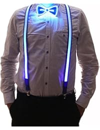 2 Pcs/Set, Good Quality Light Up LED Suspenders And Bow Tie, Perfect For Music Festival Halloween Costume Party (Blue)