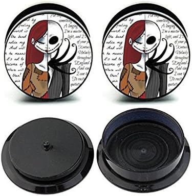 Caspian Jewelry Ear Stretching Plugs 1 Pair Jack & Sally book Ear Gauges Plugs (9/16")