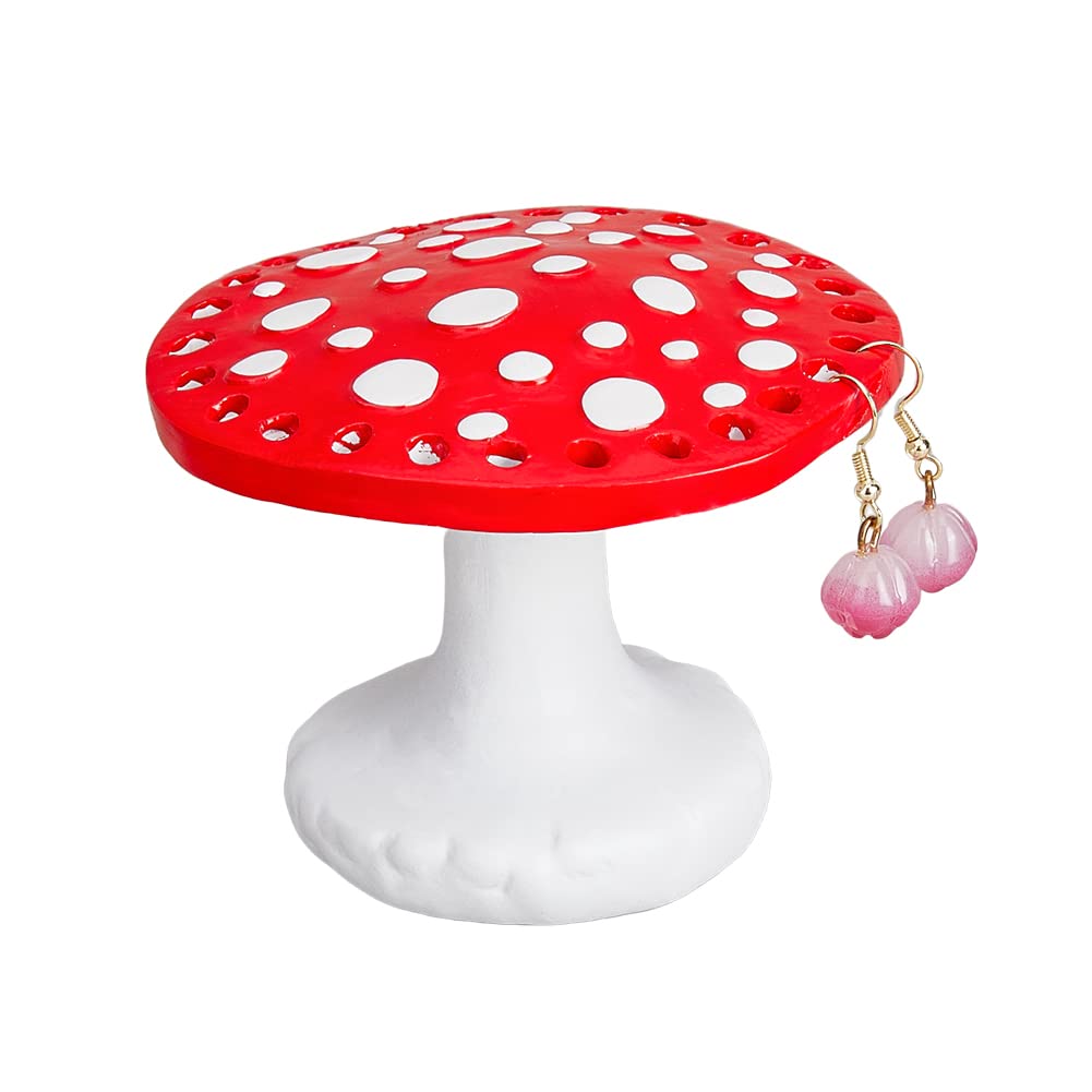 SUPERFINDINGS Red 26 Holes Mushroom Earring Display Holder Resin Earring Stands Art Decorative Earring Rack Cute Jewelry Holder for Organizing Ear Studs Home Decor Hole: 4.5mm