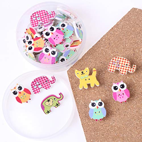 FINGOOO 30PCS Adorable Animal Thumbtacks Colorful Decorative Pushpins for Home, Office Cork Board,Photo Wall, with Storage Box