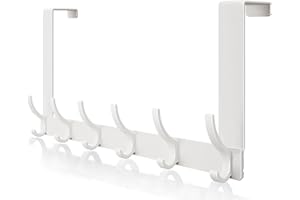 Jneoace Over The Door Hooks Rack, 6 Door Hanger Hooks, Over The Door Towel Rack for Hanging Coat, Towel, Bag, Robe, Hat, Back of Bathroom (White)