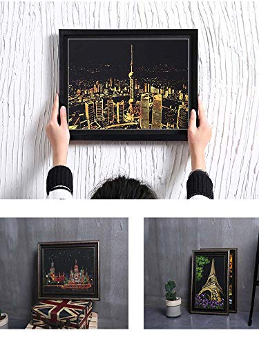 XiaoXT Scratch Art Paper Rainbow Painting Sketch Pad DIY Night View Scratchboard for Adults and Kids - 2 Packs, 16 X 11.2 Inches (Mount Fuji+Taj Mahal)