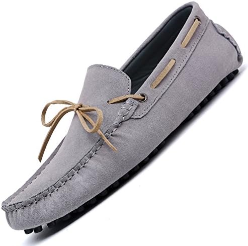 SONLLEIVOO Men Casual Suede Leather Driving Slip On Moccasins Comfort Loafers Flat Boat Shoes(12,Grey)