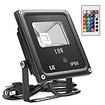 LE 10W RGB LED Flood Lights, Outdoor Color Changing LED Security Light, 16 Colors & 4 Modes with Remote Control, IP66 Waterproof LED Floodlight, US 3-Plug, Wall Washer Light