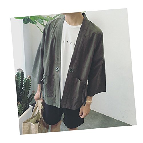 Men Japanese Yukata Coat Kimono Cardigan Outwear Cotton Vintage Loose Top