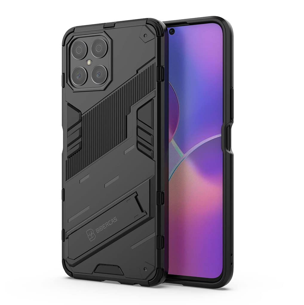 SEEKO Case for Honor X8, Ultra-thin Protective Silicone TPU Shockproof Hybrid Hard PC Back Phone Cover, with Foldable Hidden Form Bracket - Black