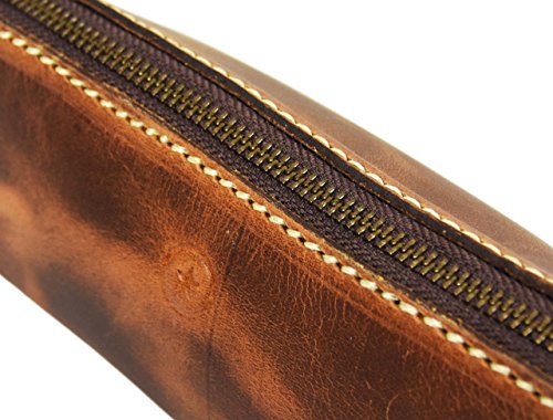 image for Vintage Leather Zippered Pen/Pencil Case | Classic Cylindrical Design 