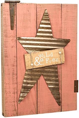 Honey In Me Wild &amp; Free Coral Pink 21 x 15 Galvanized Star on Pallet Wood Decorative Sign Plaque