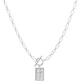 HWJQ Stainless Steel Cross Paperclip Necklace Cross Square Rectangle Necklace Pendant Gold Sliver Plated Crosses Toggle Clasp Necklaces for Women Faith Jewelry
