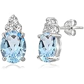 Sterling Silver Blue and White Topaz Oval Crown Stud Earrings