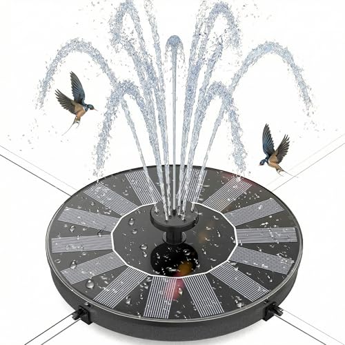 Outdoor Solar Garden Fountain with 6 Nozzles & 4 Fixed Rods, Outdoor Solar Pump for Bird Bath Aquarium Garden
