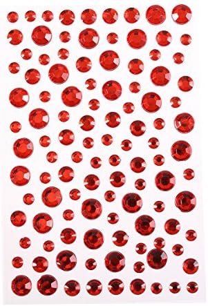 6,8,10mm - Large Self Adhesive DIAMANTE Stick on Rhinestone Gems Sticky Gem Pearls (Red)