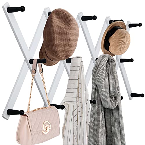 WEBI Accordian Wall Hanger,Wooden Expandable Coat Rack,Hat Rack for