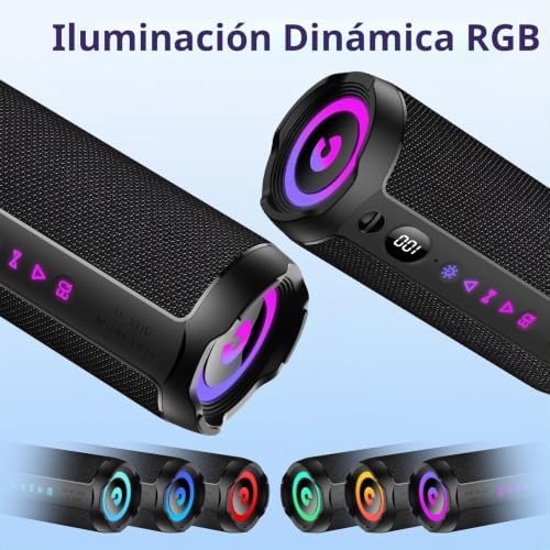 Altavoz Bluetooth Portátil 25W, Potente Altavoz Bluetooth, Altavoces Graves Duales, 25H Reproducción, IPX7, RGB, Emparejamiento TWS, AUX, TF, USB, Ideal Para Actividades Aire Libre, Fiestas,Viajes.
