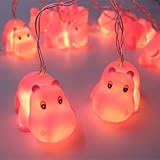 4.9 Ft / 1.5 M 10 Lights Battery Powered Cute Animal Pink Hippo Shape LED String Lights for Indoor/Outdoor Halloween Christmas Thanksgiving Home Party Children Kids Bedroom Decoration
