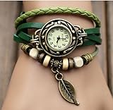 Woman Lady Men Hot Fashion Classic Leather Strap Roma Number Dial Quartz Watch WHS1 (Green-5)