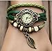 Woman Lady Men Hot Fashion Classic Leather Strap Roma Number Dial Quartz Watch WHS1 (Green-5)