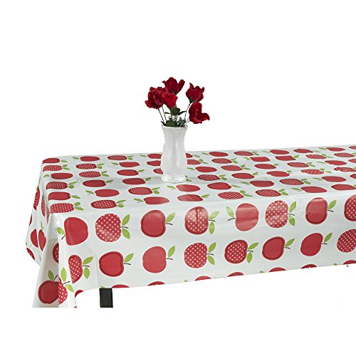 Berrnour Home Vinyl Tablecloth Cute Apple Design Indoor/Outdoor Tablecloth with Non-Woven Backing -