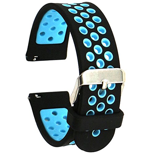 Eletespt Silicone 22MM Classic Watch Strap for Samsung Galaxy Gear 2/Gear S3/Neo/Live/Moto 360 2nd 46mm/Pebble Time/LG G Watch W100/W110/Urbane Smartwatch Replacement Bands (Black Blue)