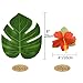 KUUQA 120 Pcs Artificial Tropical Leaves Flowers Decoration，Tropical Palm Plant Leaves and Hibiscus Flowers for Summer Hawaiian Jungle Beach Theme Birthday Luau Party Decorations Supplies