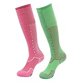 Womens Tube Socks, Gmark Women's Fancy Design Multi Colorful Patterned Socks 2-Pack Pink&Light Green