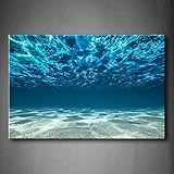 First Wall Art - Blue Ocean Bottom View Beneath Surface Wall Art Painting The Picture Print On Canvas Seascape Pictures Home Decor Decoration Gift (Stretched Wooden Frame,Ready to Hang)
