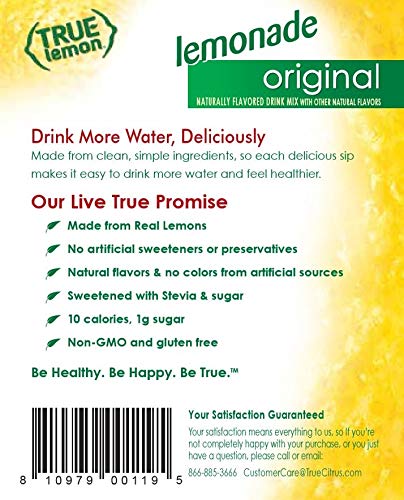 TRUE LEMON ORIGINAL LEMONADE 30CT (PACK OF 1) – DRINK MIX – NO ARTIFICIAL SWEETENERS, LOW CALORIE – POWDERED DRINK MIXES & FLAVORS – WATER FLAVOR PACKETS & WATER ENHANCER WITH STEVIA