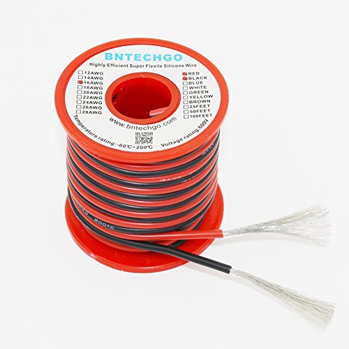 BNTECHGO 16 Gauge Silicone Wire 50 feet [25 ft Black And 25 