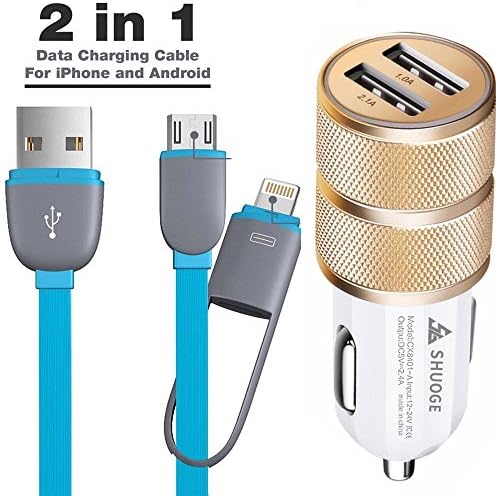 ShuoGe 3.1A Dual 2 USB Port Plus 2in1 Apple iPhone Charger with Micro USB and Apple Lightning to USB Cable (White)
