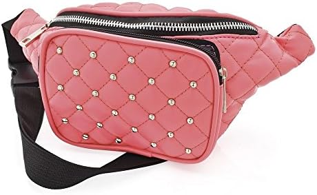 Peach Padded Studded Hip Belt Bum Bag