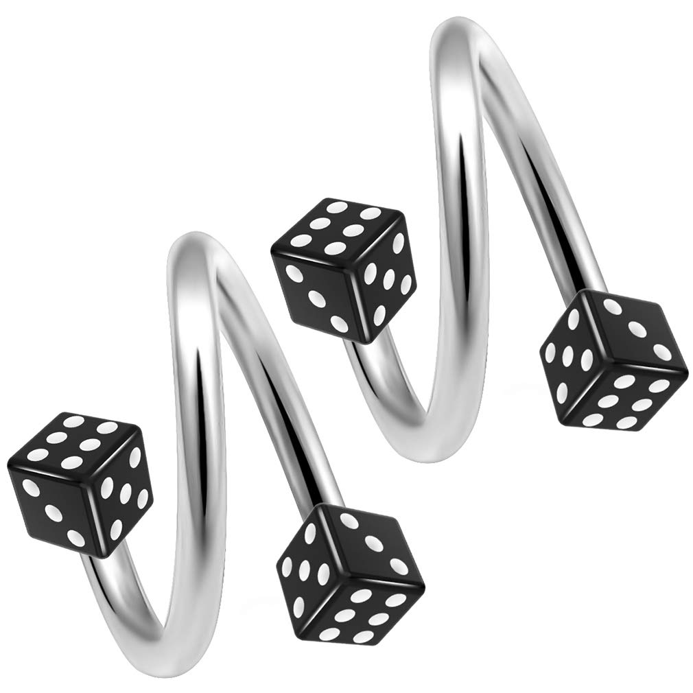 2pc Twisted Barbell 1.2mm 16g Dice Piercing Earrings Helix Cartilage Twist 316LVM Surgical Steel Daith Spiral Navel Bar Banana Button Ring Navel Gauge Twister Body Jewellery 8mm Anodized 3mm Ball