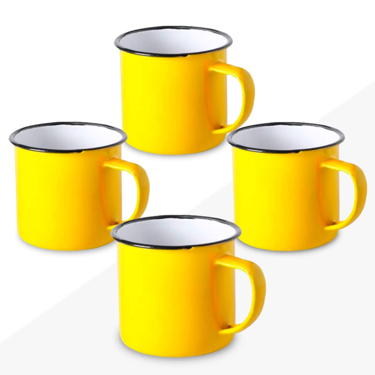 FUN FAN LINE - Set of 4 Retro Enameled Metal Mugs, Yellow | Large 12 Oz Vintage Breakfast Mug Set for Coffee | Unique Mugs for Tea, Hot Chocolate & Daily Use | Set for Friends & Family — image 1