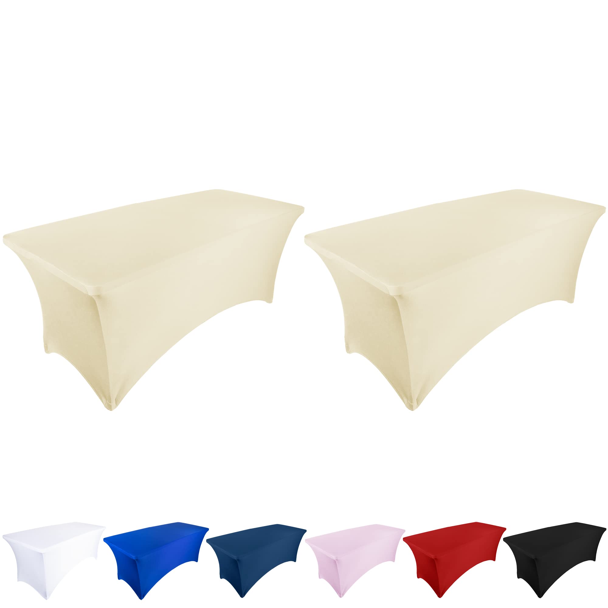 Ocves Stretch Tablecloth 6FT Spandex Table Covers 2 Pack Polyester Fitted Rectangular Stretchable Table Cover Wedding Party Cocktail Craft Exhibitions Washable Table Cover Champagne 6ft (2pcs)