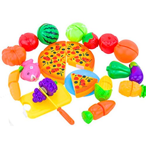IVYRISE Toddlers Toys 24 Pieces Pretend Play Fruit Toys Cutting Plastic Fruit Vegetable Pizza Toys, Early Education Hand-eye Training Cutting Toys for Baby Kids Children - Thumbnail 4