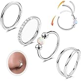 Uni-J 4PCS Nose Ring Hoop for Women Men Hinged Double Nose Hoop CZ Opal Clicker Septum Ring 18G Surgical Steel Cartilage Conch Tragus Rook Daith Piercing Jewelry Gold Silver 7/8/9/10MM