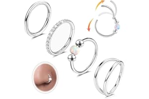 4PCS Nose Ring Hoop for Women Men Hinged Double Nose Hoop CZ Opal Clicker Septum Ring 18G Surgical Steel Cartilage Conch Trag