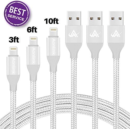 iPhone Charger,Lansen 3 Pack(1M 2M 3M) Lightning Charging Cable, Multi Safety Defense, Nylon Braided, Ultra Durable Compatible with iPhone X / 8/8 Plus/ 7/7 Plus /6/6 Plus/5s-silver