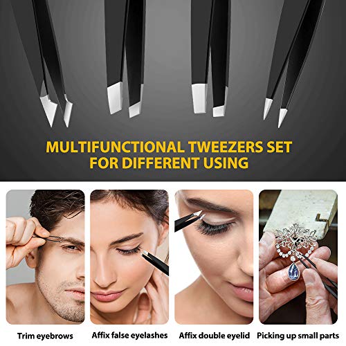Eyebrow Tweezers Set, Terresa 4Pcs Professional Precision Tweezer for