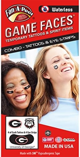 University of Georgia (UGA) Bulldogs – Waterless Peel & Stick Temporary Tattoos – 12-Piece Combo – Eye Strips