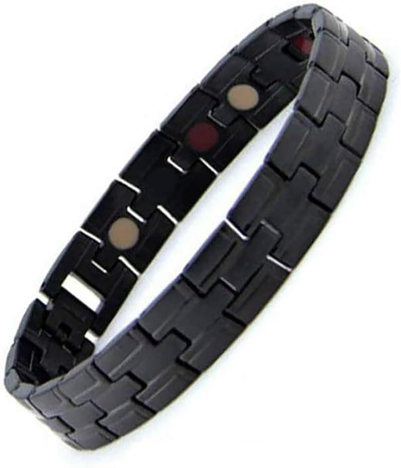 Carbon Magnetic Bracelet, Men's Titanium Magnetic Bracelet Healthy Mens Silver Black Bio Ceramic Titanium Wide Bracelet Band Energy Wristband for Sports Related Therapy