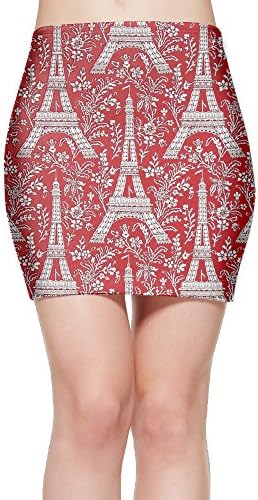 Paris Eiffel Tower Rouge Elastic Beautiful Women Knit Office Seamless Bandage Pencil Skirt