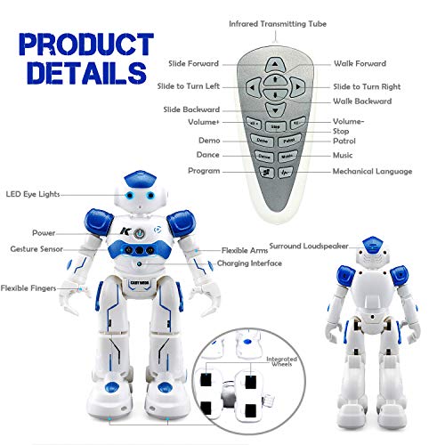 Yuboa Remote Control Robot Toys for kids, Programmable Smart RC Robot Intelligent Robots Gesture Sensing Rechargeable, Walking Dancing Robot Intelligent Robot Present for Boys Blue